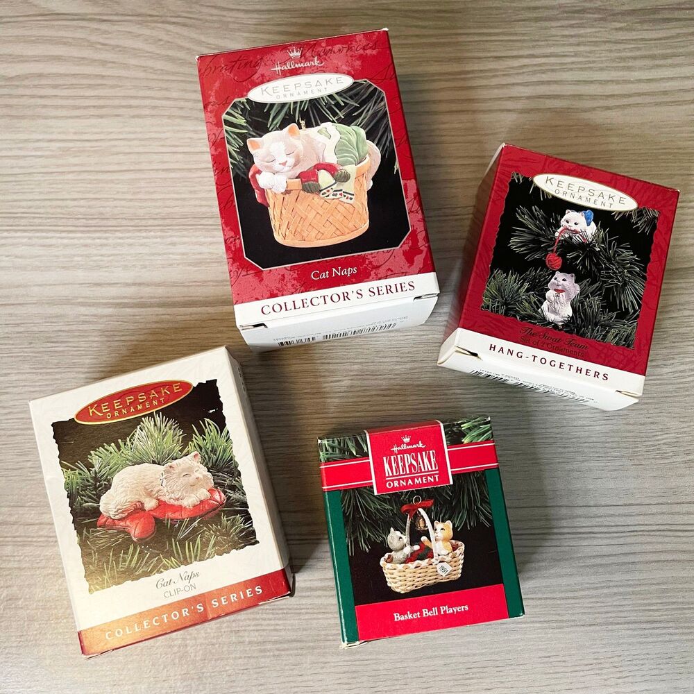 Hallmark Keepsake Cat Naps Ornament Lot 1995 1998 1993 1991 NIB Cat Series
